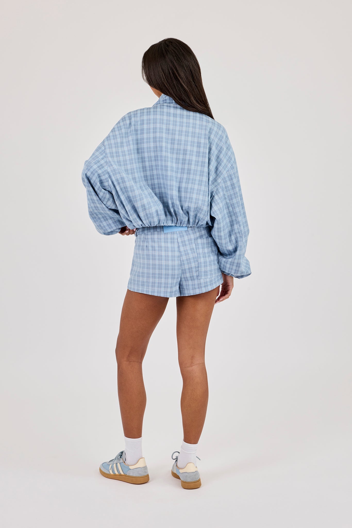 Check Funnel Neck Zip Jacket & Micro Short - Blue