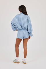 Check Funnel Neck Zip Jacket & Micro Short - Blue