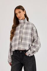 Check Funnel Neck Jacket - Grey