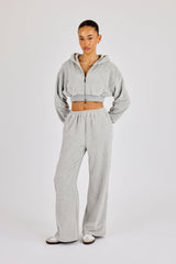 Towelling Cropped Zip Hoodie & Relaxed Jogger - Grey