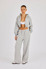 Towelling Cropped Zip Hoodie & Relaxed Jogger - Grey