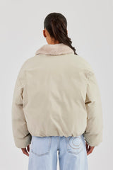 Padded Bomber With Fur Collar - Sage