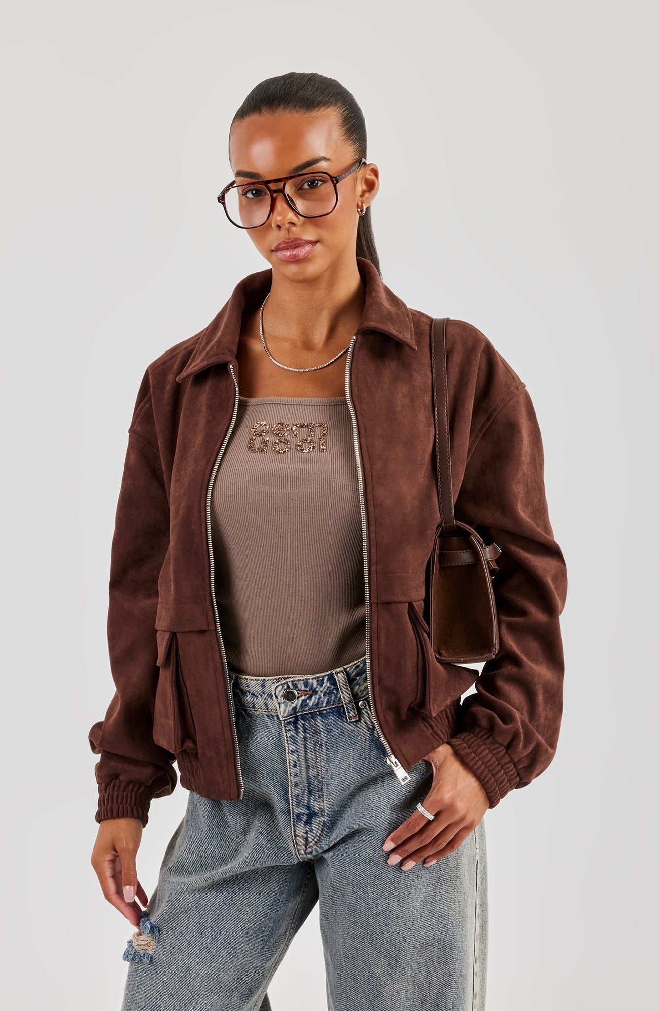 Oversized Suede Jacket - Brown