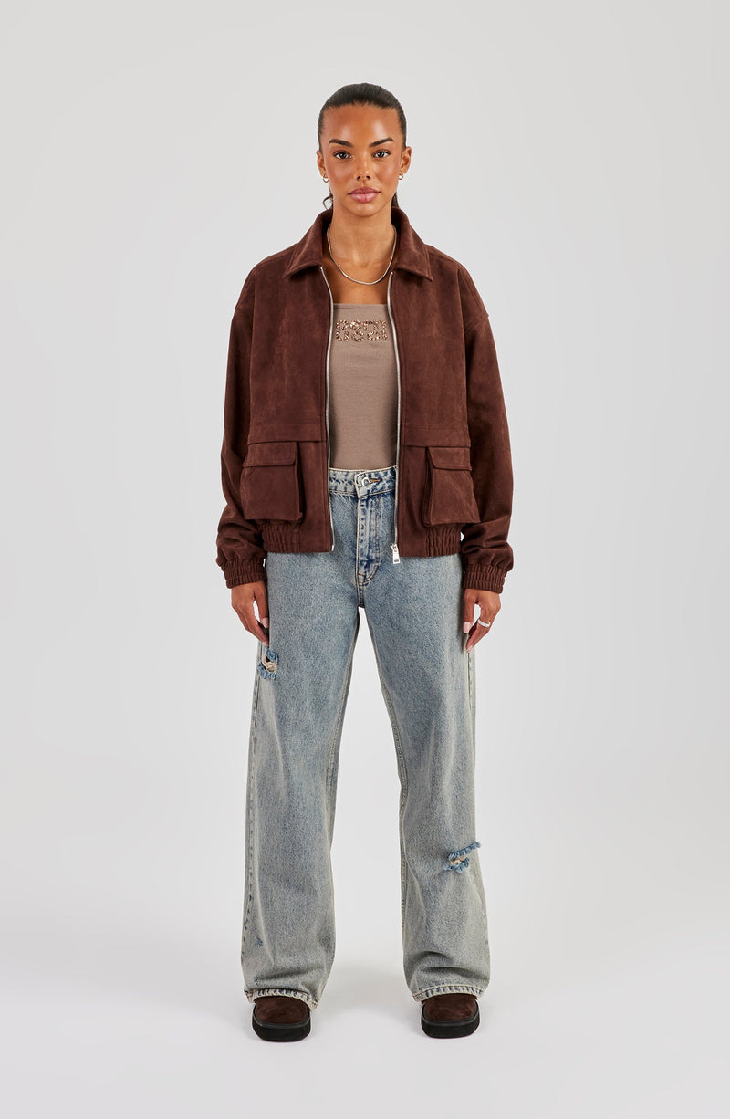 Oversized Suede Jacket - Brown