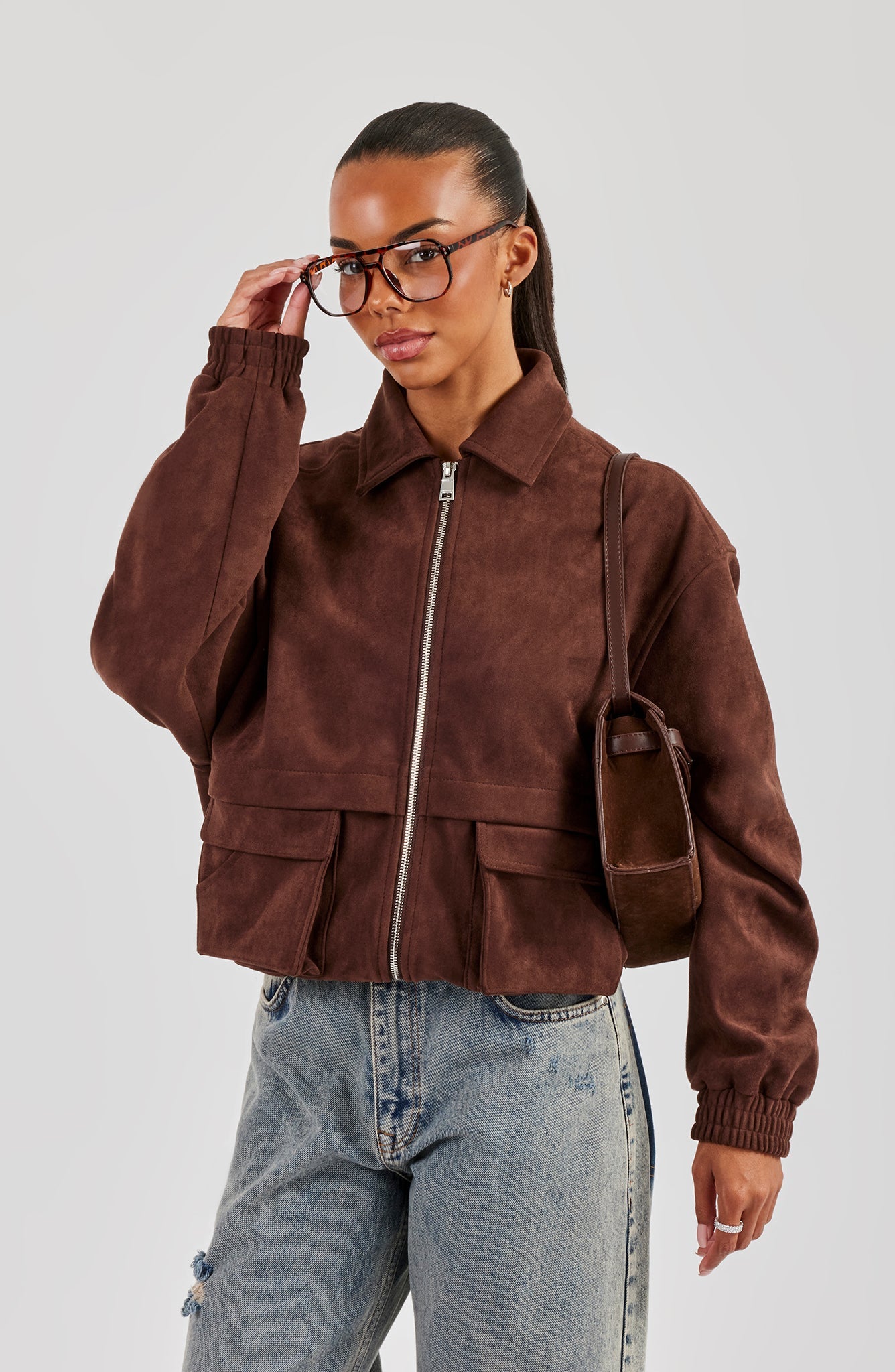 Oversized Suede Jacket - Brown