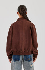 Oversized Suede Jacket - Brown