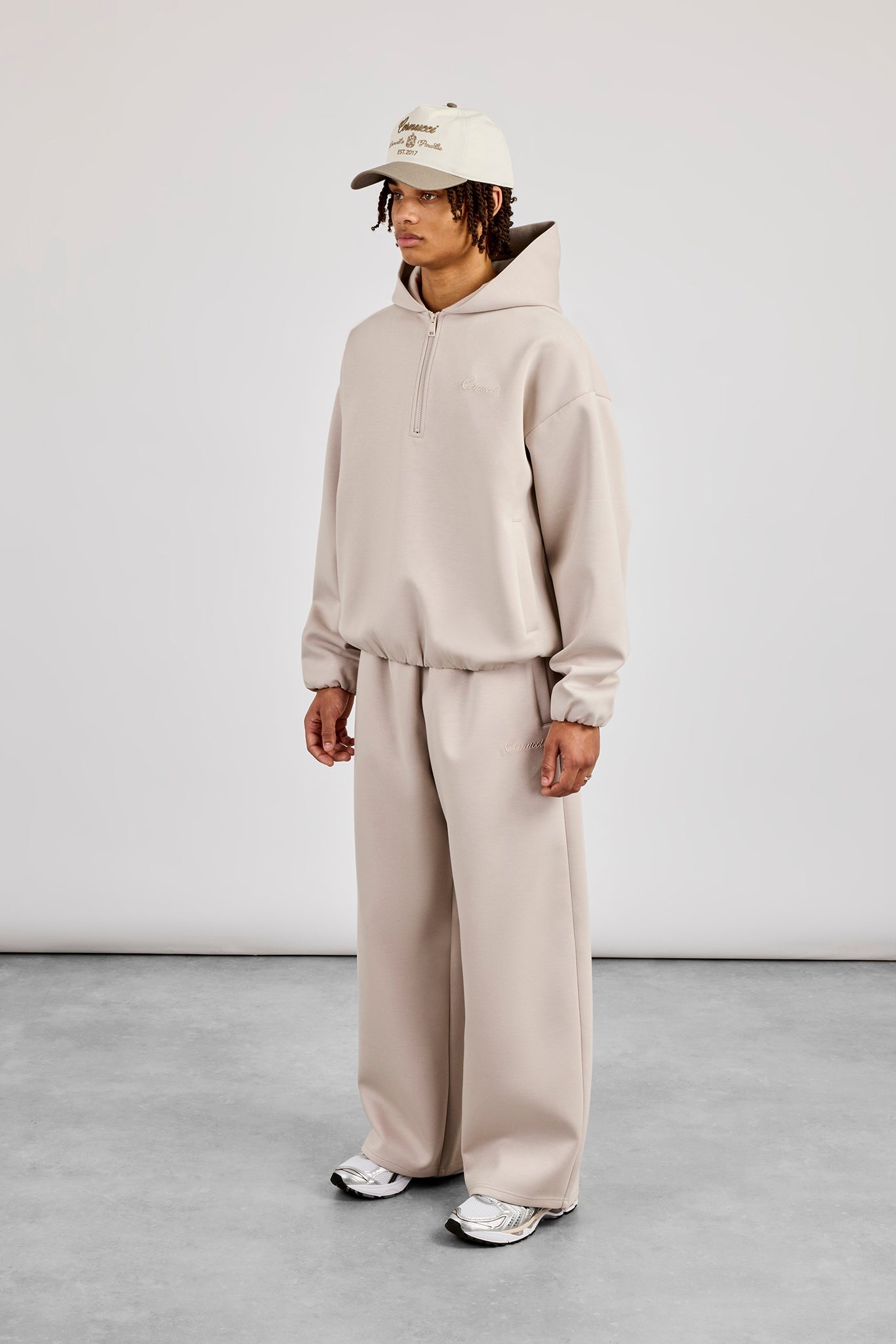 Scuba Half Zip Hoodie & Baggy Fit Jogger - Light Grey