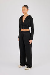 Glitter Fitted Cropped Hoodie & Wide Leg Jogger - Black
