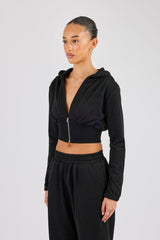 Glitter Fitted Cropped Hoodie - Black