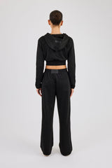 Glitter Fitted Cropped Hoodie & Wide Leg Jogger - Black