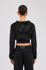 Glitter Fitted Cropped Hoodie - Black