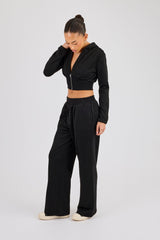 Glitter Wide Leg Jogger - Black