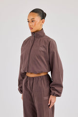 Oversized Nylon Track Jacket - Dark Brown
