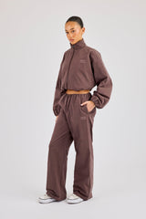 Oversized Nylon Track Jacket & Waistbandless Jogger - Dark Brown