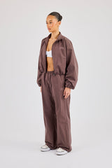 Oversized Nylon Track Jacket & Waistbandless Jogger - Dark Brown