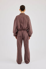 Oversized Nylon Track Jacket & Waistbandless Jogger - Dark Brown