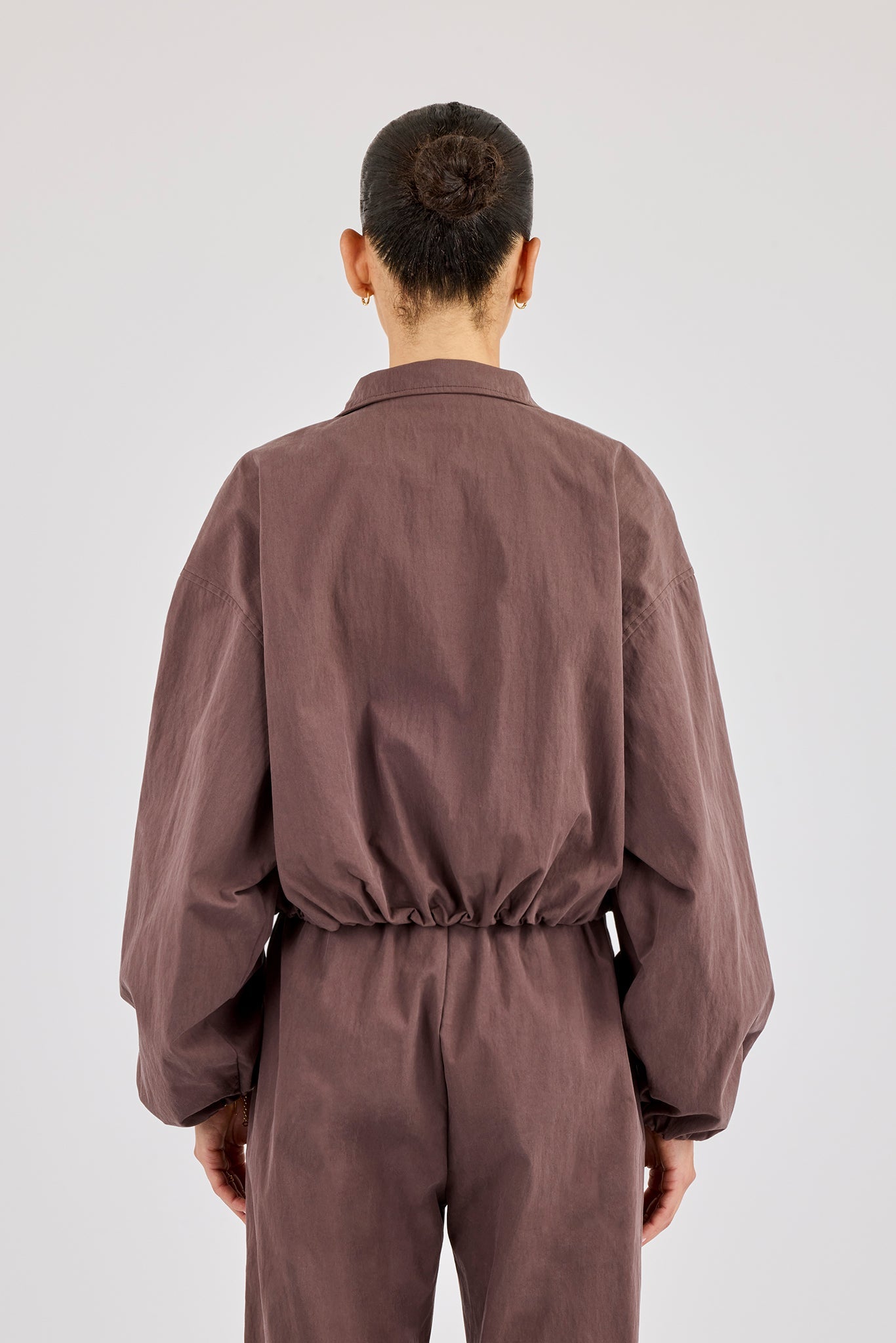 Oversized Nylon Track Jacket - Dark Brown