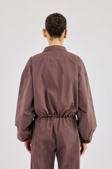 Oversized Nylon Track Jacket - Dark Brown