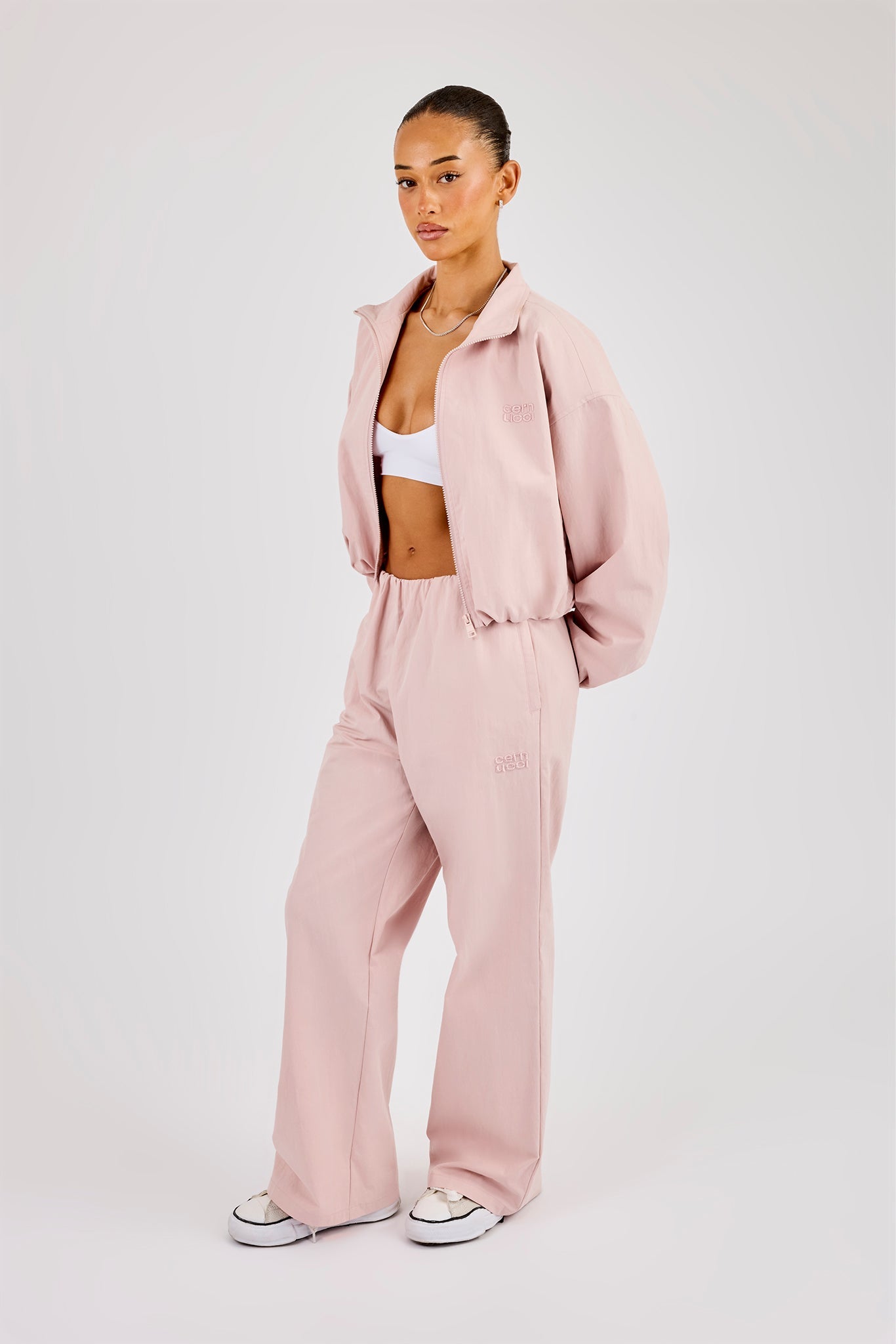 Oversized Nylon Track Jacket & Waistbandless Jogger - Light Pink