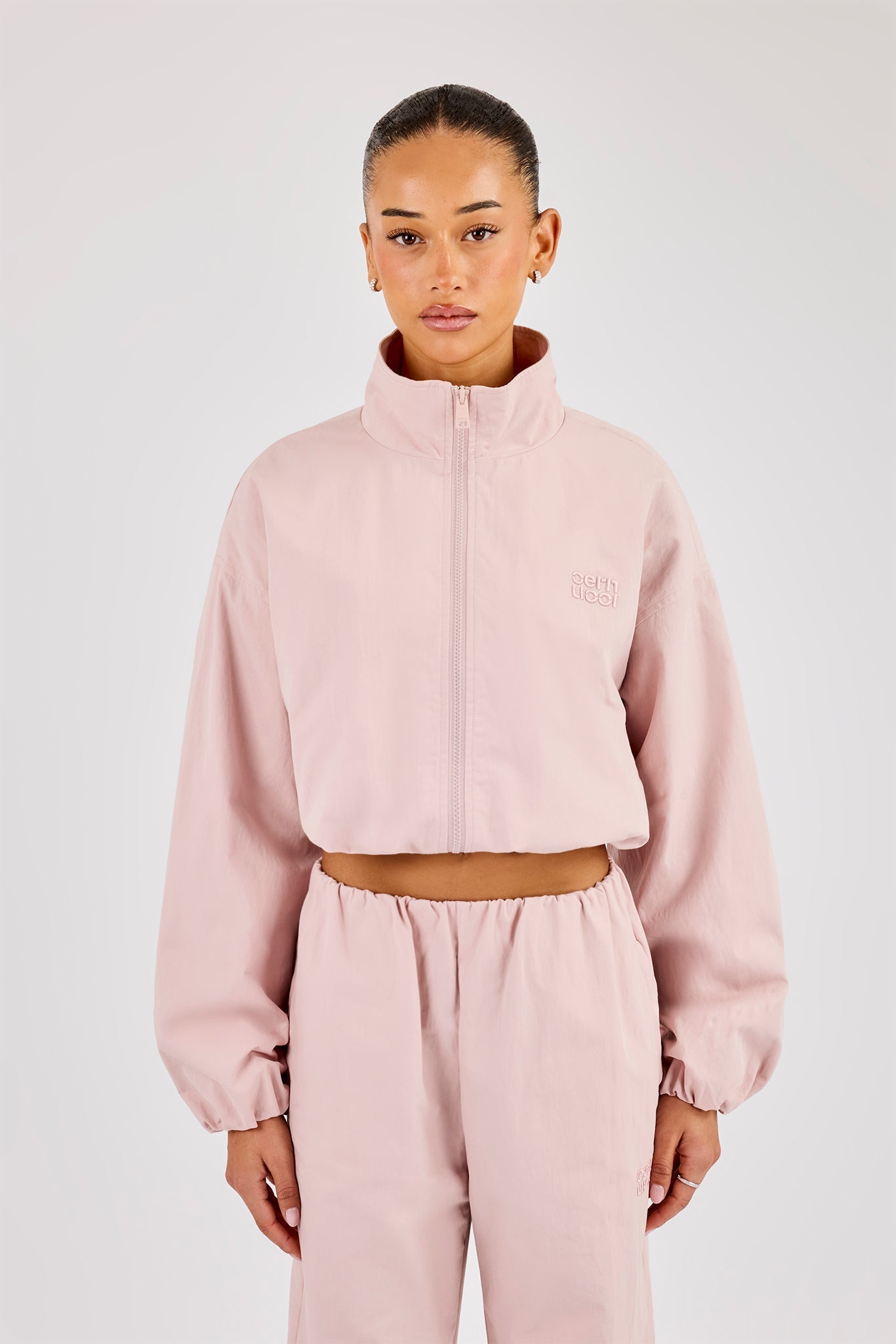 Oversized Nylon Track Jacket - Light Pink