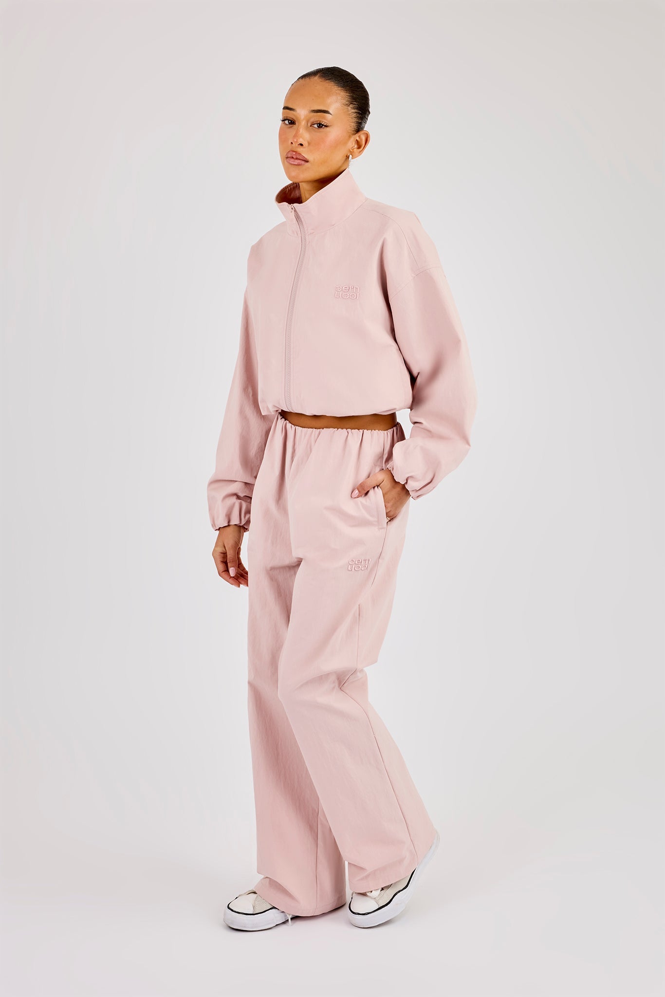 Oversized Nylon Track Jacket & Waistbandless Jogger - Light Pink