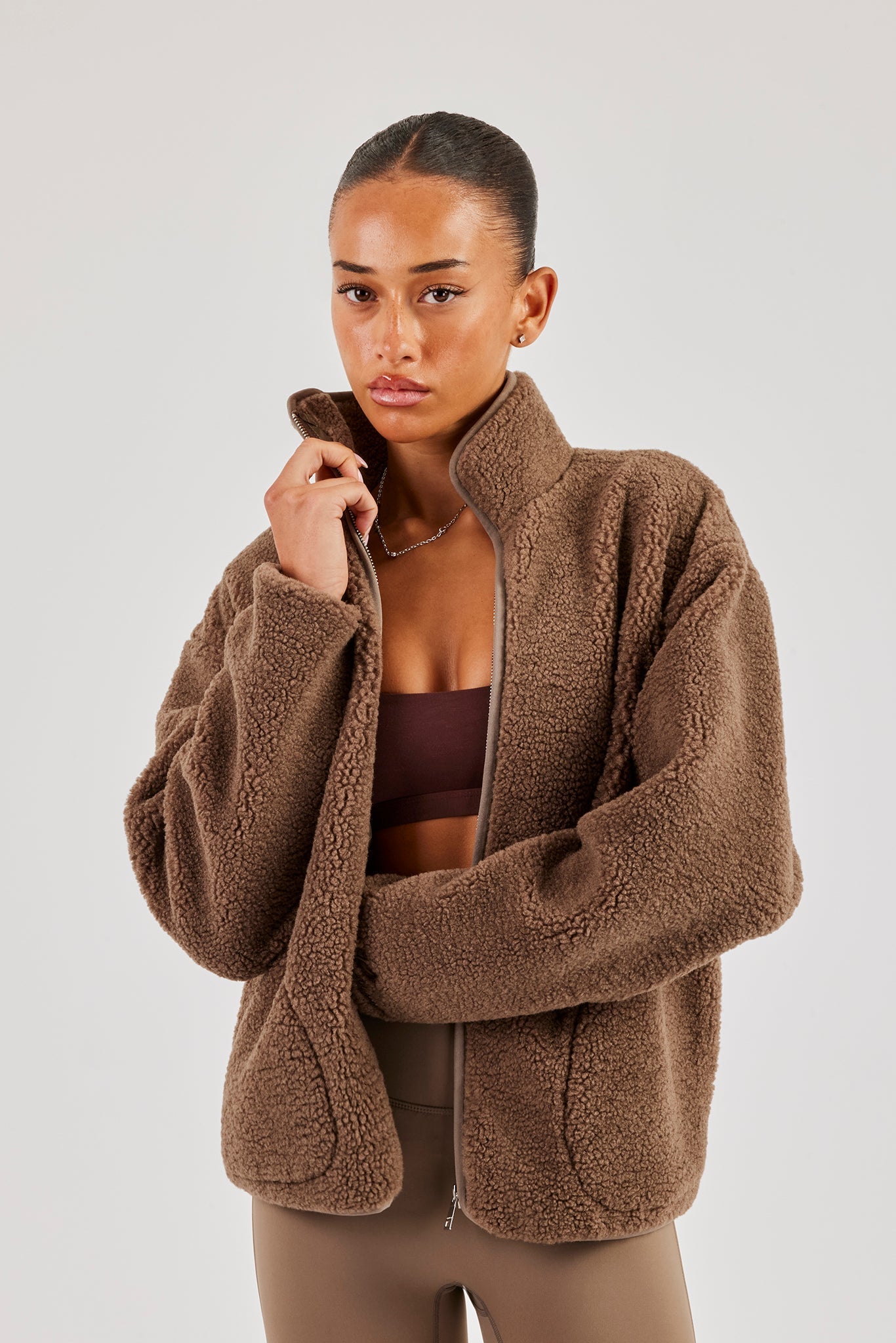 Borg Zip Through Fleece - Brown