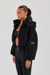 Borg Zip Through Hoodie - Black