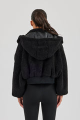 Borg Zip Through Hoodie - Black