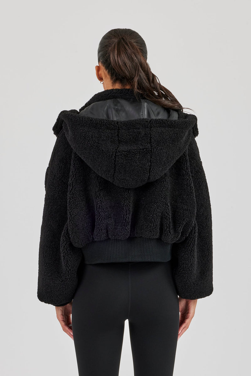 Borg Zip Through Hoodie - Black