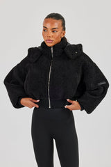 Borg Zip Through Hoodie - Black