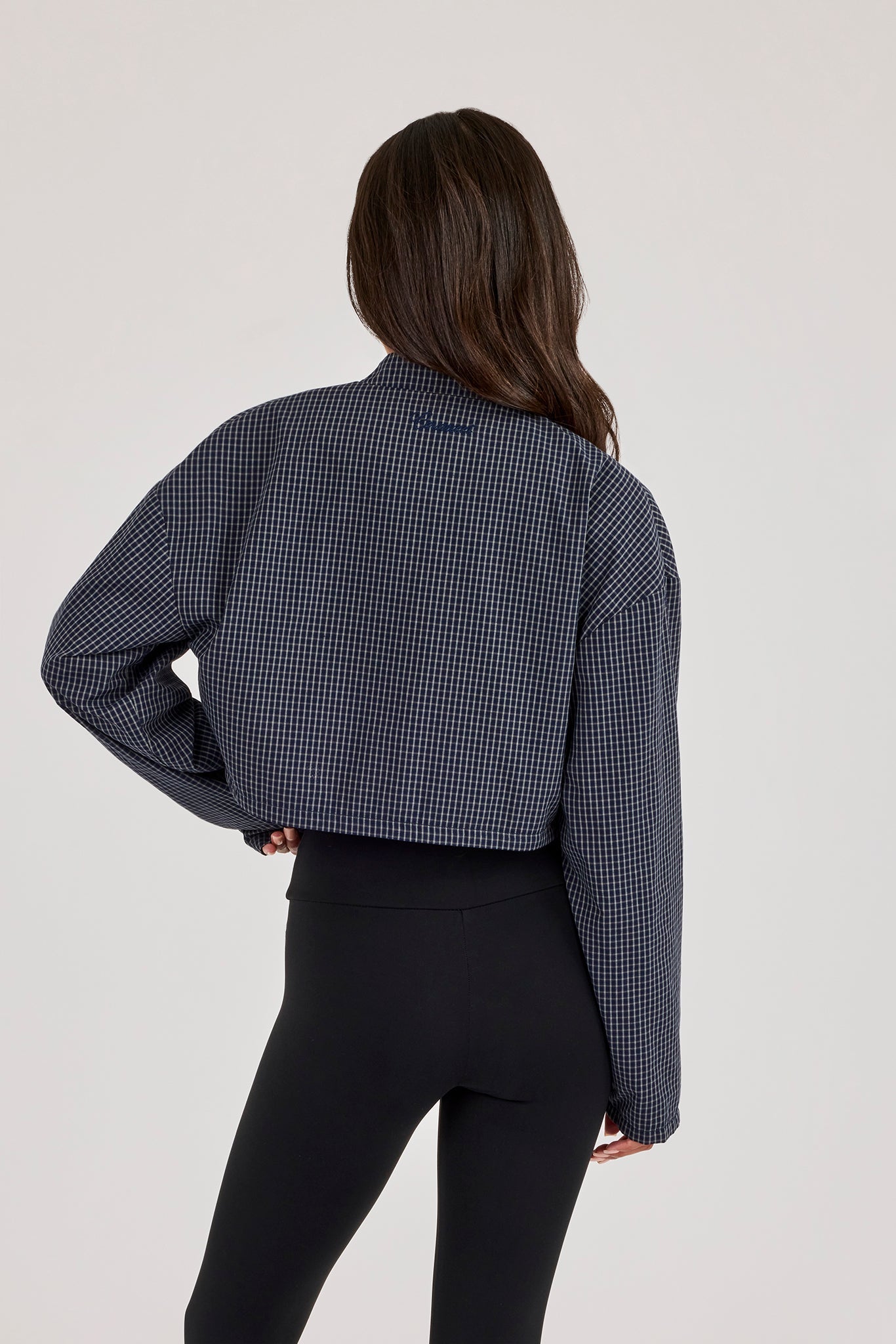 Check Funnel Neck Jacket - Navy