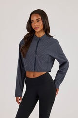 Check Funnel Neck Jacket - Navy