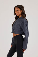 Check Funnel Neck Jacket - Navy