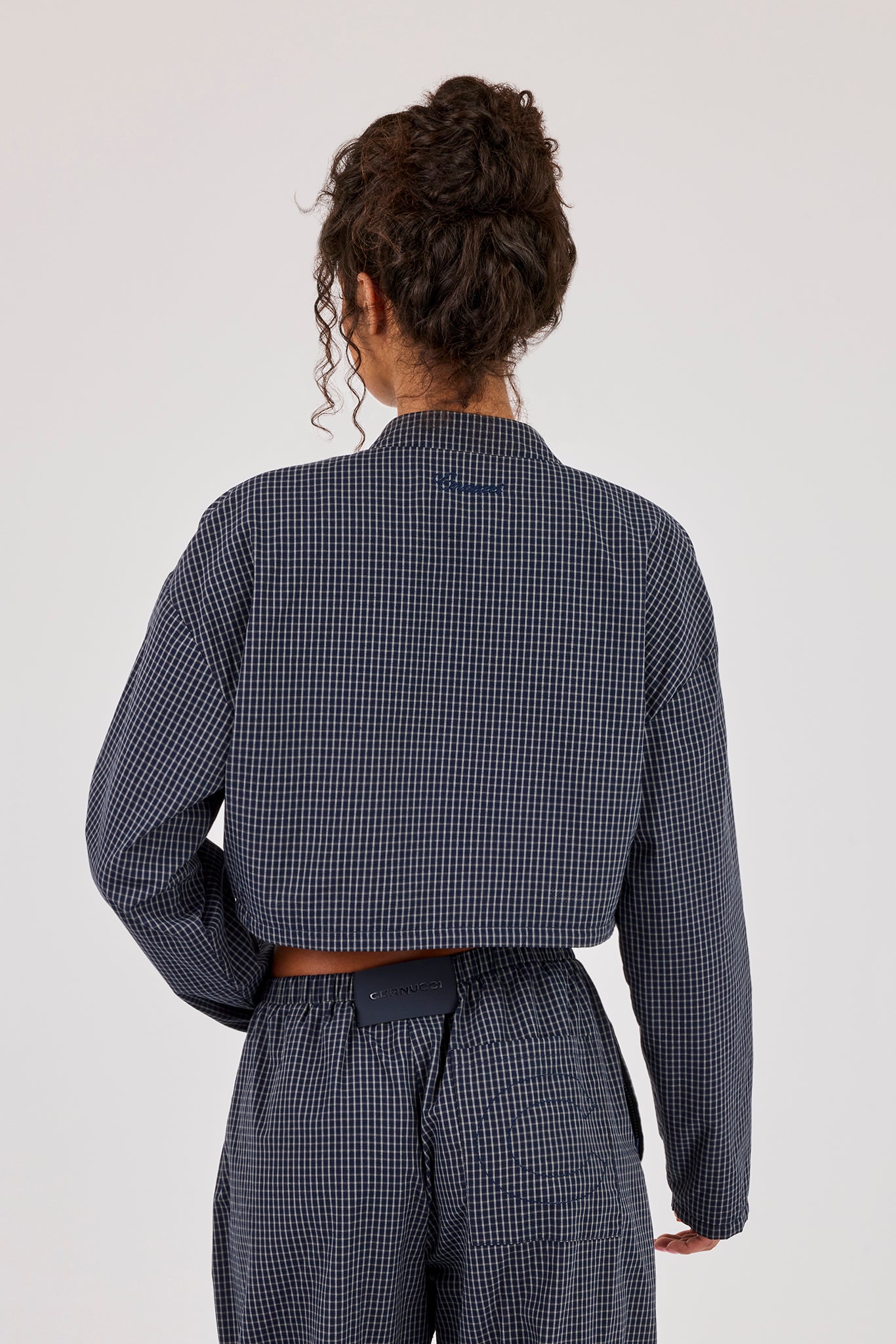 Check Funnel Neck Jacket - Navy