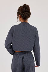 Check Funnel Neck Jacket - Navy