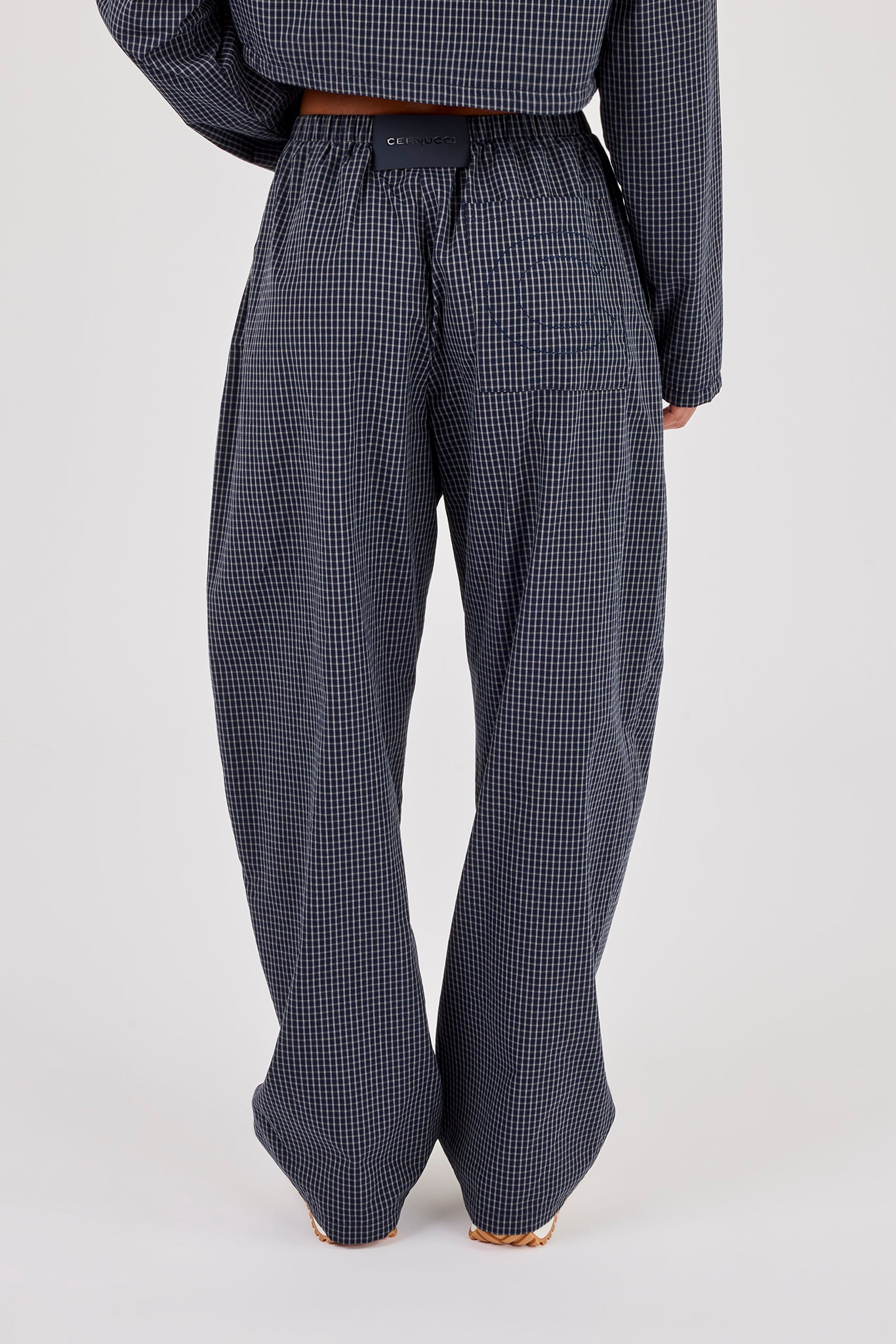 Check Barrel Leg Trouser - Navy