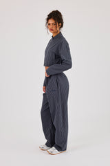 Check Funnel Neck Jacket & Barrel Leg Trouser - Navy