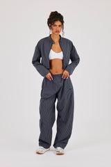 Check Funnel Neck Jacket & Barrel Leg Trouser - Navy