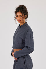 Check Funnel Neck Jacket - Navy