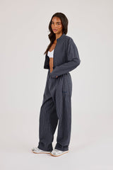 Check Funnel Neck Jacket & Barrel Leg Trouser - Navy