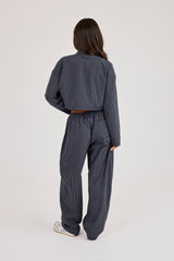 Check Funnel Neck Jacket & Barrel Leg Trouser - Navy