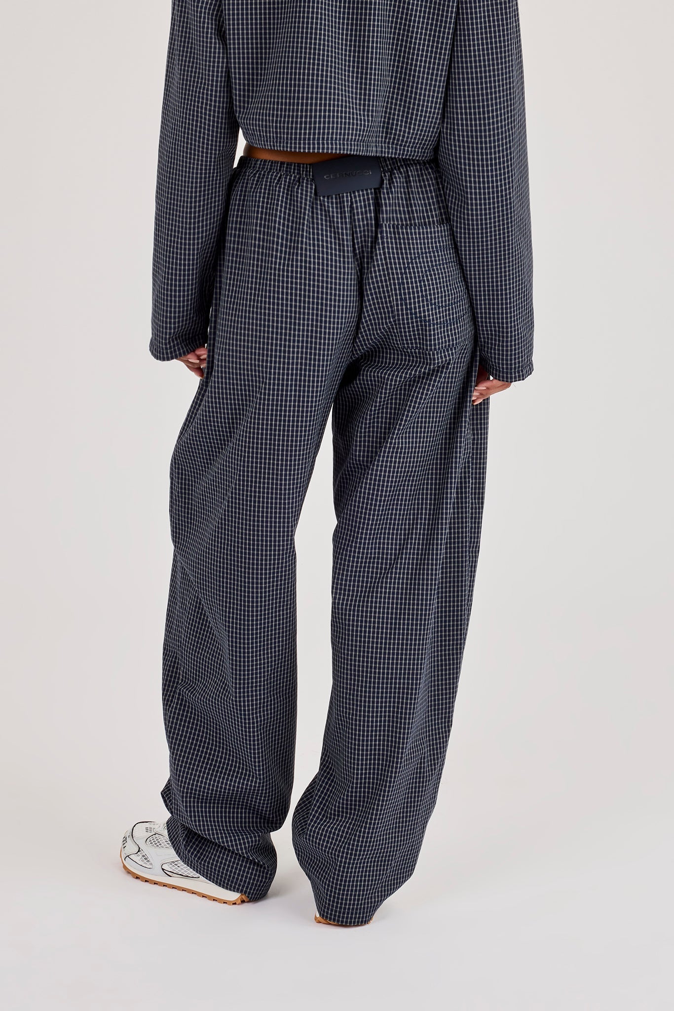 Check Barrel Leg Trouser - Navy