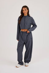 Check Funnel Neck Jacket & Barrel Leg Trouser - Navy