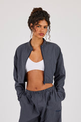 Check Funnel Neck Jacket - Navy