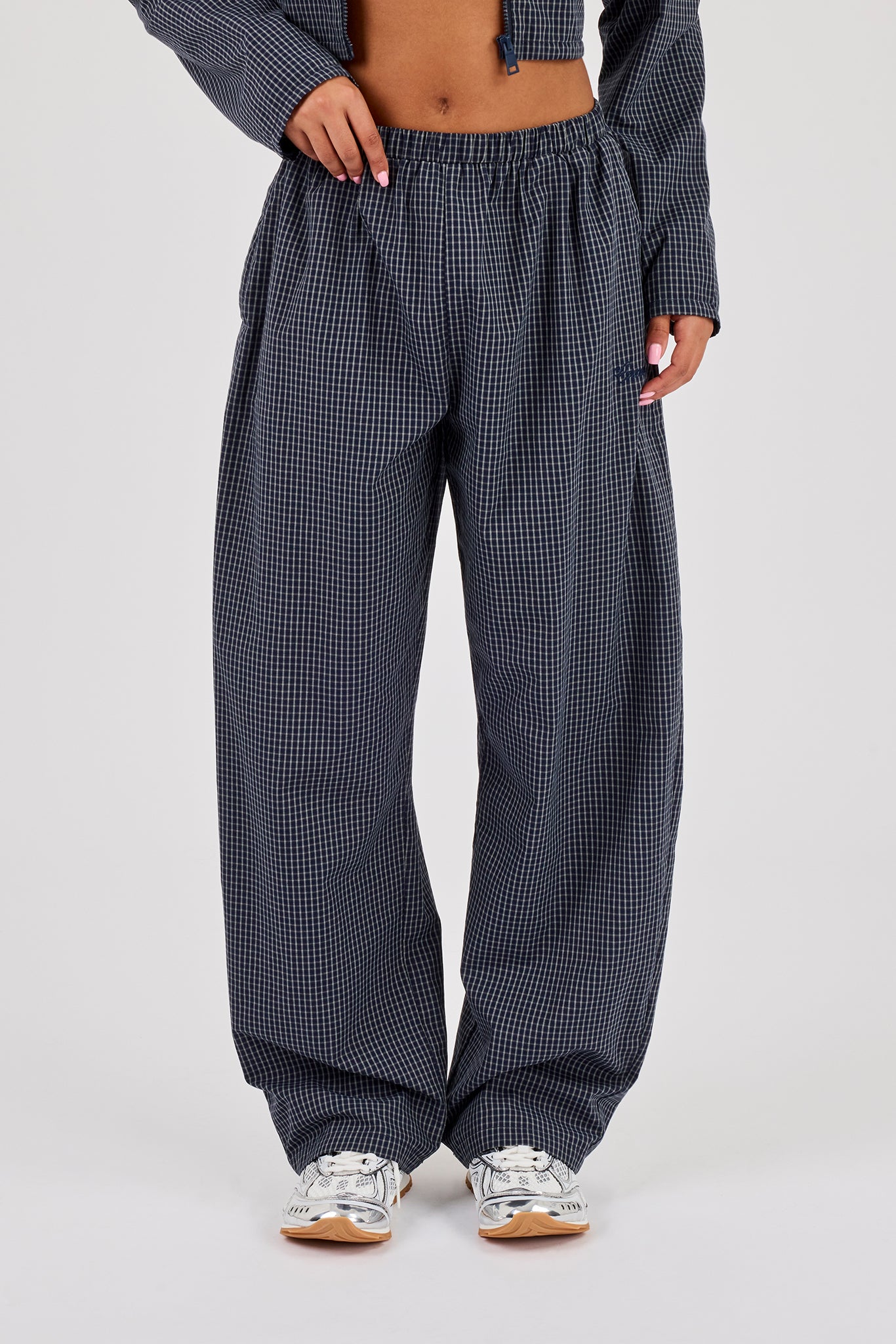 Check Barrel Leg Trouser - Navy