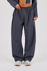 Check Barrel Leg Trouser - Navy