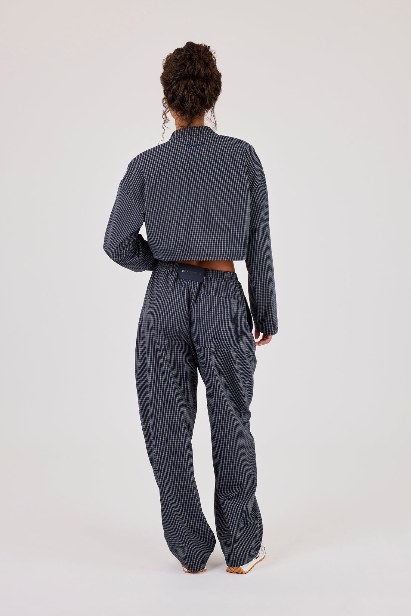 Check Funnel Neck Jacket & Barrel Leg Trouser - Navy