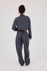 Check Funnel Neck Jacket & Barrel Leg Trouser - Navy