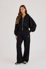 Chain Stitch Wide Leg Jogger - Black