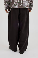 Wide Leg Tailored Trouser & 10mm Polished Double Layer Cross Motif Jean Chain - Black